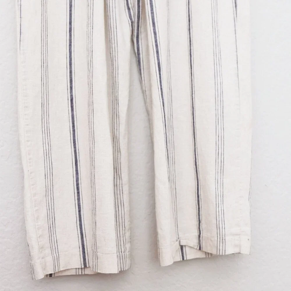 Madewell Striped Smocked Cami Jumpsuit S Cotton Linen Blend Tassel Strap Tie$138